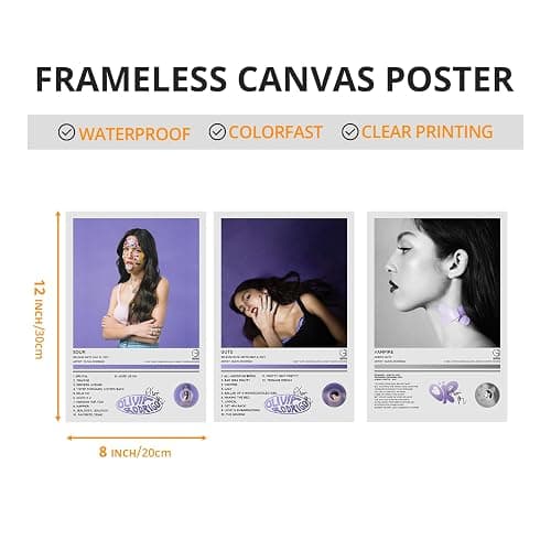 Olivia Rodrigo GUTS, VAMPIRE and SOUR Music Album Cover Set of 3, Canvas Art Poster for Room, Wall Decor for Modern Family Aesthetic, Unframed, 8x12 Inch (20x30cm) thumbnail 6