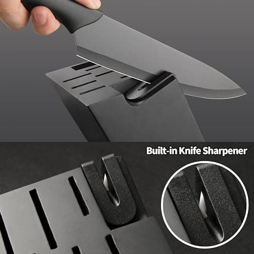 KATISUN 16 Pieces Kitchen Knife Block Set with Cutting Board, German Stainless Steel Knife Set with Sharpener, Dishwasher Safe, Anti-Slip Handle, 6 Steak Knives, Black thumbnail 5