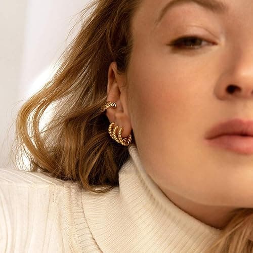 3 Pairs Small Huggie Hoop Earrings Set 14K Gold Hypoallergenic Lightweight Huggie Hoops Earrings for Women Girls thumbnail 3