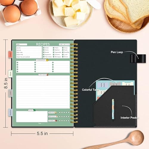 ALLTREE Recipe Organizer - Spiral Notebook with 15 Tabs for Family Cooking Lovers, 120 Pages, Black (5.5"x8.5") thumbnail 3