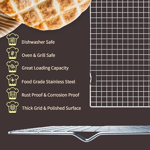 Cooling Rack for Baking 2-Pack, 16x10 Inches Baking Rack, Thick Wire Cookie Rack for Cooking, Roasting, Grilling, Drying, Oven Safe, Fits Half Sheet Pan, Silver thumbnail 3