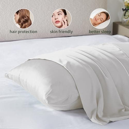 Silk Pillow Cases for Hair and Skin Mulberry Silk Pillowcases Soft Silk Pillow Cases with Zipper Both Sided Natural Beauty Sleep Silk Pillowcase 1 Pack for Gift (Standard, White) thumbnail 5