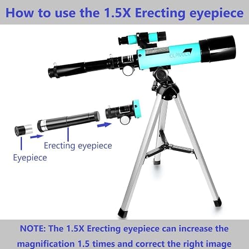 CLAVOLO Refractor Telescope with Finder Scope for Kids & Astronomy Beginners, Travel Telescope with 3 Eyepieces Magnification 18X – 135X thumbnail 6