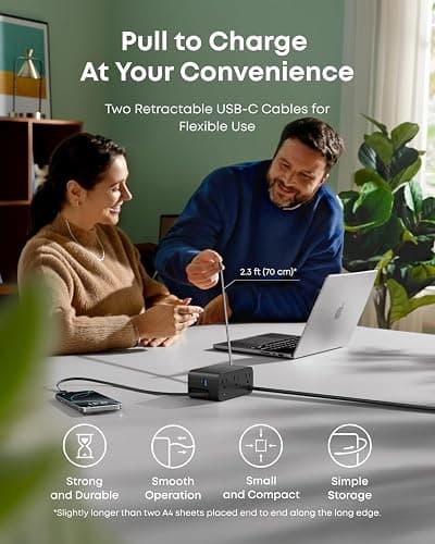 Anker Nano Charging Station, 7-in-1 USB-C Power Strip for iPhone 16/17, 2.3 ft Anker InstaCord Retractable Cable, 3 USB-C, 1 USB-A, 3 AC, 100W Fast Charging Desktop Accessory for MacBook, Home, Office thumbnail 4