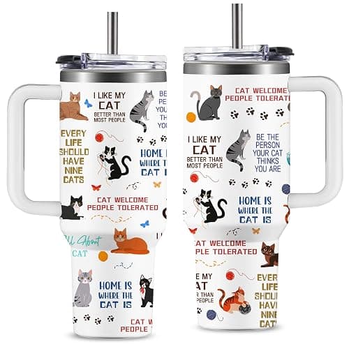 Cats Tumbler, Gifts for Women, Cat Lover Gifts, Stainless Steel Tumbler with Straw and Lid 40 Oz, Birthday Anniversary Present, Cute Tumbler, Funny Black Cat Cup for Women - Image 1
