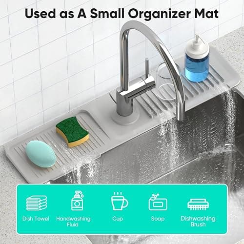 24 Inch Longer Faucet Mat for Kitchen Sink [5°Slope Fast Self-draining]Bathroom Kitchen Sink Splash Guard Silicone Sink Faucet Mat Splash Guard Kitchen Sink Area Tidy Splash Faucet Guard Draining Mat thumbnail 7