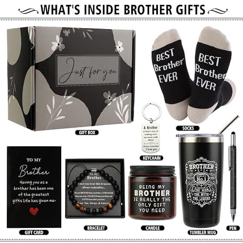 Brother Gifts for Men Christmas Gift Unique Gifts for Brother Including Tumbler Keychain Socks Pen Candle Bracelet Gift Card for Birthday Christmas thumbnail 3