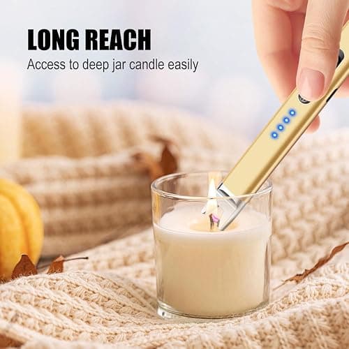 LcFun 2 Pack Candle Lighter USB Rechargeable Electric Plasma Arc Lighters with Safety Lock, Windproof Flameless Long Lighters Matches for Candle, Grill, BBQ, Camping, Gas Stoves (Black, Gold) thumbnail 3