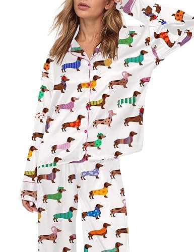 SHESHOW Satin Pajamas Set for Women Set Long Sleeve Button Down Pjs Sets 2 Piece Loungewear Animal Sleepwear XS-XXL thumbnail 2