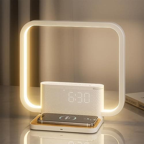 RETEYUNG Bedside Lamp with Alarm Clock and Wireless Charger thumbnail 2