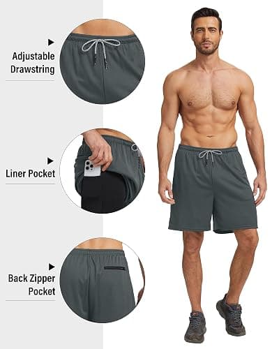 HOPLYNN 5 Pack Mens 2 in 1 Running Shorts with Liner, Quick Dry Workout Training Gym Athletic Sport Shorts with Pockets thumbnail 4