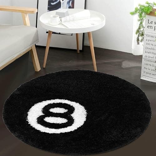 Aewerpec 24" Black Geometric Number 8 Ball Rug, Unique Circle Area Rug for Bedroom Decor thumbnail 8