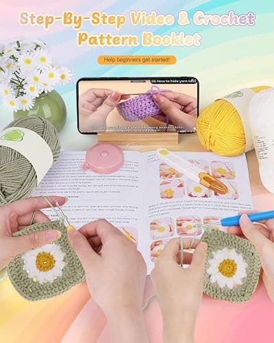 Coopay Crochet Blanket Kit for Beginners, All-in-One Granny Square Blanket Kit with Step-by-Step Video & Enough Yarns - Master Granny Square Crocheting Easily, Ideal Gift for Craft Lovers (Camel) thumbnail 3
