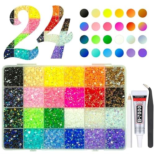 qiipii 20000PCS 24 Color Jelly Resin Rhinestones w B7000 Glue for Bedazzling Crafting 3mm 4mm Flatback Rainbow Stones Colorful AB Gems Diamonds Charms Bedazzler Kit for Nails Eyes Face Makeup Beauty - Image 1