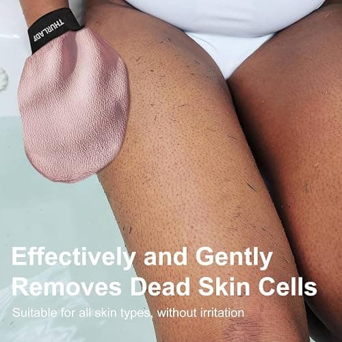 THURLADY Exfoliating Glove, Korean Exfoliating Mitt, Viscose Fiber Shower Mitt, Dead Skin Remover for Smooth Skin, Self-Tan Prep and Removal, Pink thumbnail 2