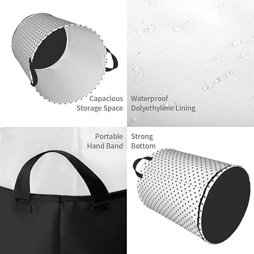 Large Laundry Basket, Modern Black and White Polka Dot Laundry Hamper Bag 19.6" Collapsible Washing Bin With Handles for College Dorm, Family Essentials Storage thumbnail 6