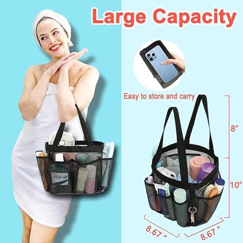 Fammart Mesh Shower Caddy Portable for College Dorm Room Essentials, 8-Pocket Large Shower Basket Tote Bag with 2 Handles for Toiletry, Bathroom, Beach, Camp, Gym thumbnail 3