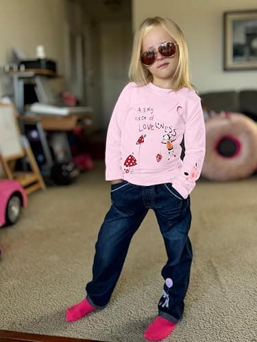 LUKYCILD Toddler Girl Clothes Baby Girl Long Sleeve Top + Jeans Pants with Pockets 2 Piece Outfit Cartoon Clothing Set thumbnail 3