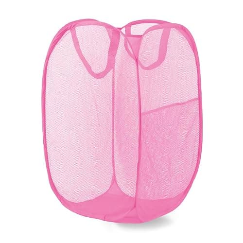 LXLOVESM Pop Up Laundry Hamper, Mesh Laundry Basket Collapsible, Foldable Hamper for Travel and Storage (Pink) - Image 1