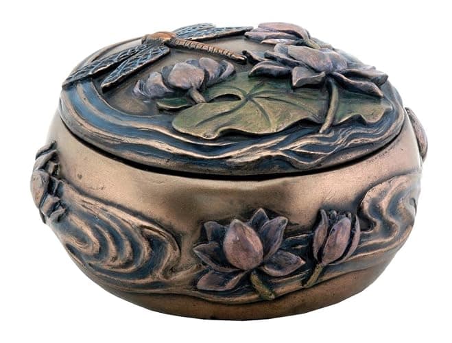 Dragonfly with Flowers Art Nouveau Design Jewelry Holder Box - Image 1