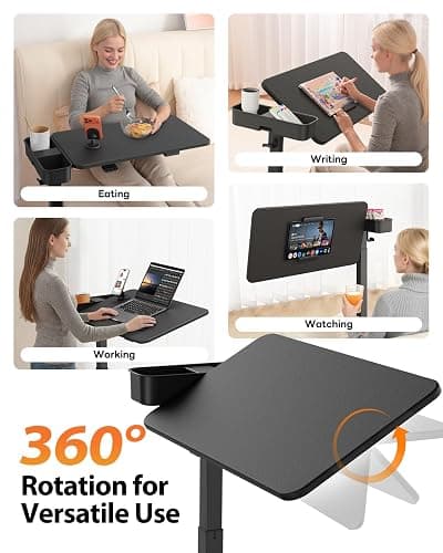 SAIJI Magnetic Overbed Bedside Table with Wheels, Height and 360° Angle Adjustable Over Bed Desk with Led Light, Portable Lengthened Rolling Laptop Standing Desk Mobile Bed Tables Hospital Home Use thumbnail 6