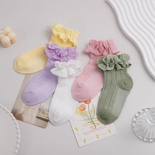 ObkuJehc Toddler Girl Socks Toddler Ruffle Sock Girls 2t-3t Baby Infant Dress Lace White Frilly Ruffle Socks for Girls thumbnail 4