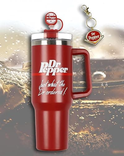 Culture Fly Dr Pepper 30-oz Stainless Steel Tumbler Cup Set with Handle Straw Cover Topper Retro Logo Keychain Insulated Travel Mug thumbnail 5