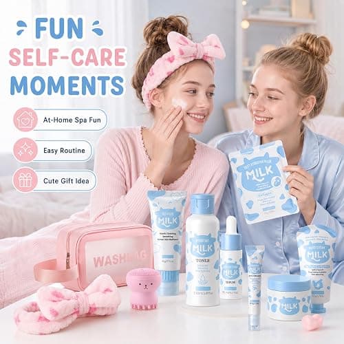 Milk Skin Care Set for Kids & Teens, 12 IN 1 Moisturizing Milk Skincare for Girls 10-12, Skincare for Kids Age 8-12, Birthday Gifts for Teen Girls, Face Care Kit, Korean Skin Care,12PCS thumbnail 6