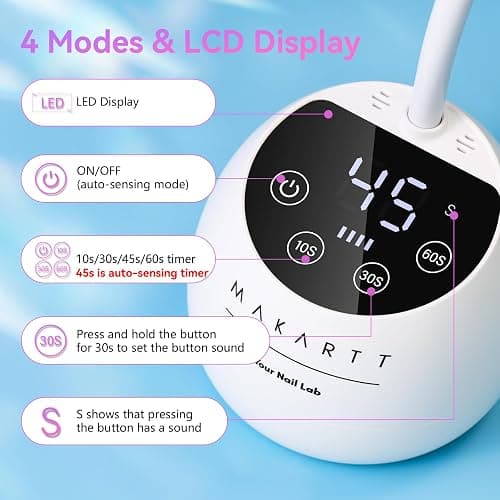 Makartt UV LED Nail Lamp - Gooseneck UV Light for Gel Nails Cherie Cordless USB 39W Nail Dryer LED Gel Lamp with 4 Times & Auto Sensor Fast Flash Curing Light for Salon Use (White) thumbnail 7