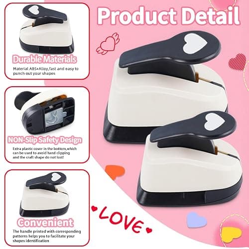 Heart Hole Punch, Paper Punches, HeartPunches for Paper Crafts, Heart Puncher, Hole PuncherHeart, Shaped Hole Punch, 1 inchHeart Paper Punch, 5/8 inch HeartHolePuncher, 3/8 inch Hole Punches Set thumbnail 2