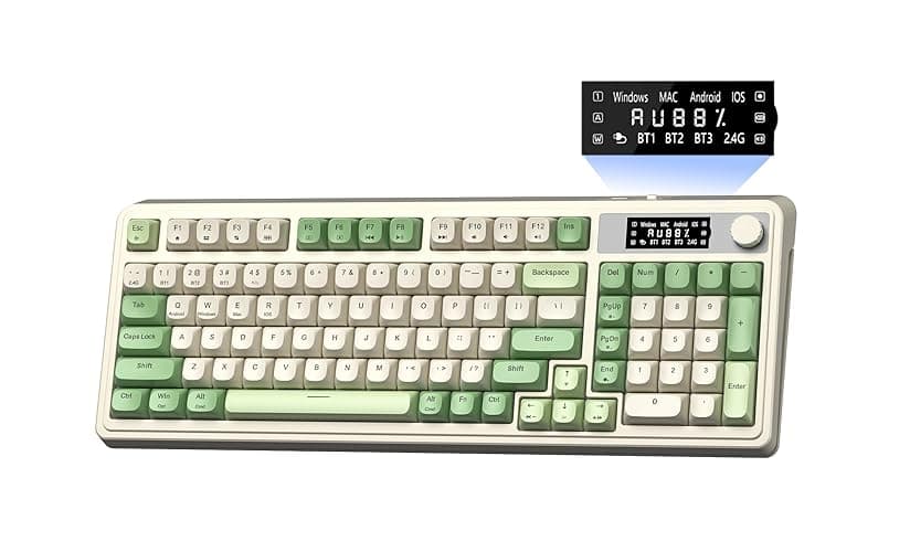AULA S99 Pro Wireless Keyboard, Display Screen & Media Knob, Tri-Mode Bluetooth/2.4G/USB-C RGB Creamy Gaming Keyboard with Number Pad Macro Keys, Custom Computer Keyboards for Laptop PC Gamer - Green