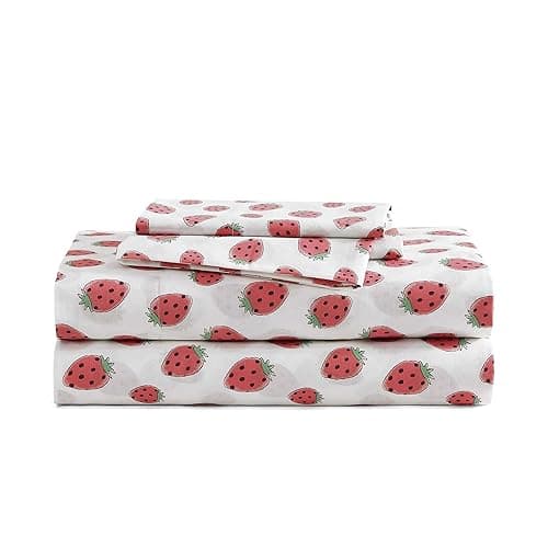 Poppy & Fritz - Queen Sheets, Luxurious Cotton Percale Bedding Set, Crisp & Cool, Super Soft Bed Essentials (Strawberry Picnic Pink, Queen) - Image 1