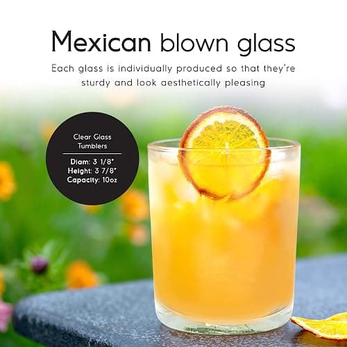Clear 10 oz Tumblers (set of 6), Hand Blown Mexican Glassware, Recycled Glass Drinking Glasses, Lead-Free, Cocktail Margarita Glasses, Wine Glasses, Shot Glasses, Whiskey Glasses (Tumbler) thumbnail 3