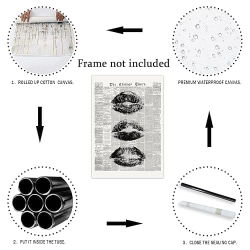 Trendy Newspaper Wall Art Vintage Black And White Kiss Lips Posters Retro Cool Girl Canvas Prints Funky Girly College Wall Decor for Girl Dorm Room Bedroom 12x16in Unframed thumbnail 4