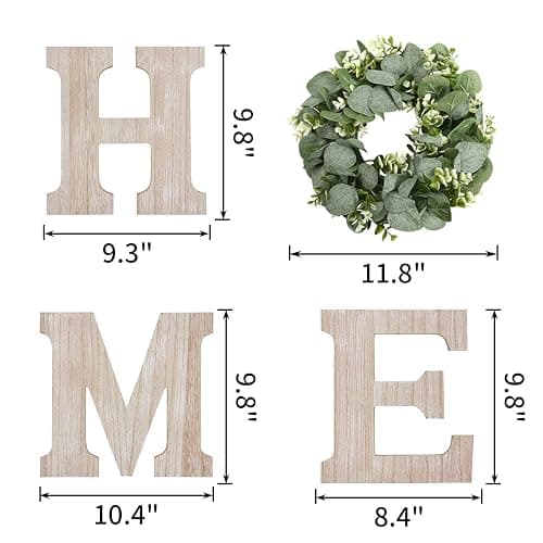 Wooden Home Sign Wall Hanging Decor Wood Home Letters for Wall Art with Artificial Eucalyptus Wreath Rustic Home Decor Farmhouse, Wall Decor for Living Room Entryway Housewarming Gift (Natural) thumbnail 3