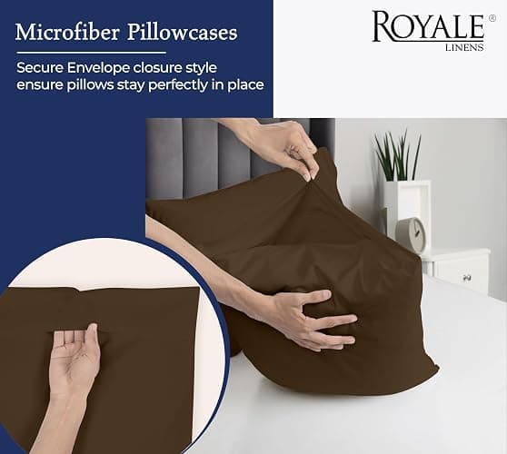 Royale Linens Standard Pillowcase Set of 2 Bed Pillow Case 20x26 Inch Brown Pillowcases 1800 Brushed Microfiber Wrinkle and Fade Resistant Soft and Cozy Standard Size (Hours, thumbnail 6