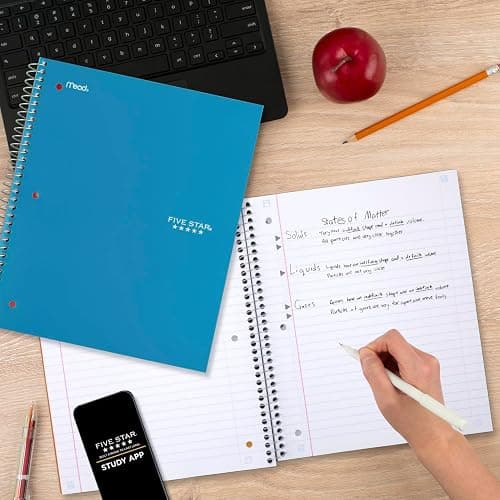 Five Star Spiral Notebooks + Study App, 4 Pack, 1 Subject, Wide Ruled Paper, 10-1/2" x 8", 100 Sheets, Amethyst Purple, Raspberry Pink, Gray and Tidewater Blue (930105-ECM) - Wide Ruled thumbnail 7