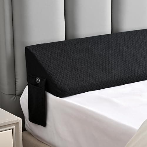 Twin Bed Wedge Pillow for Bed Gap Filler/Headboard Gap Black Long Triangle Corner Pillows with Pockets,Dense Foam,Pillow Prevents Stuff Drops,Between Twin Mattress and Frames Home Beds Accessories - Image 1