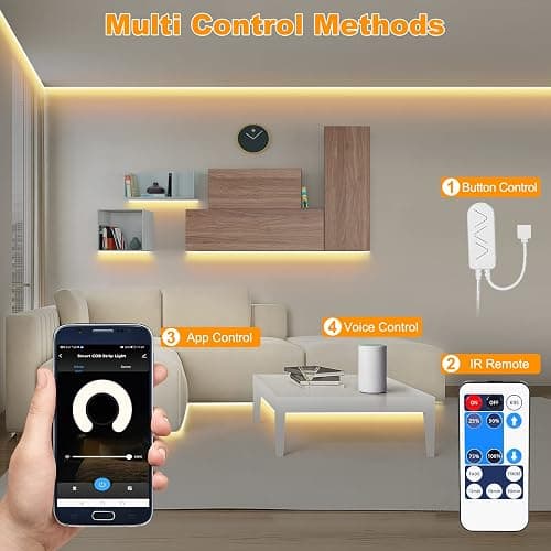 Tatazone Smart White COB Led Strip Light with App and Remote, 16.4ft 3000K Bright Warm White WiFi COB Light Strip Compatible with Alexa Google, Dimmable Indoor Led Lights for Mirror, Cabinet, Kitchen thumbnail 3