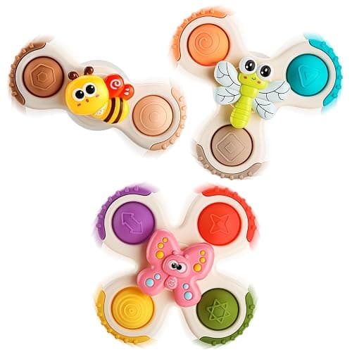 ALASOU 3PCS Pop Suction Cup Spinner Toys for 1 Year Old Boy Girl|Novelty Spinning Tops Toddler Stocking Stuffers|Baby Bath Toy for Kids Ages 1-3|1 Year Old Boy Christmas Birthday Gift for Infant - Image 1
