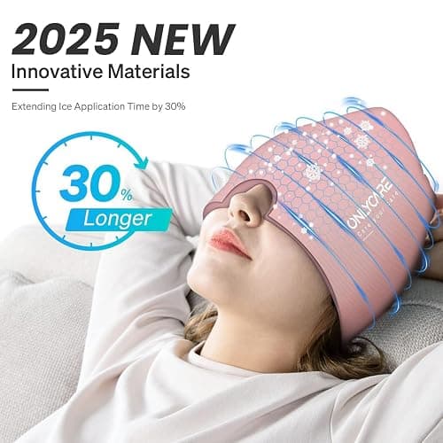 ONLYCARE Migraine Relief Cap, Upgraded Odorless Migraine Ice Head Wrap, Headache Relief Hat for Migraine, Slight-Pink thumbnail 2