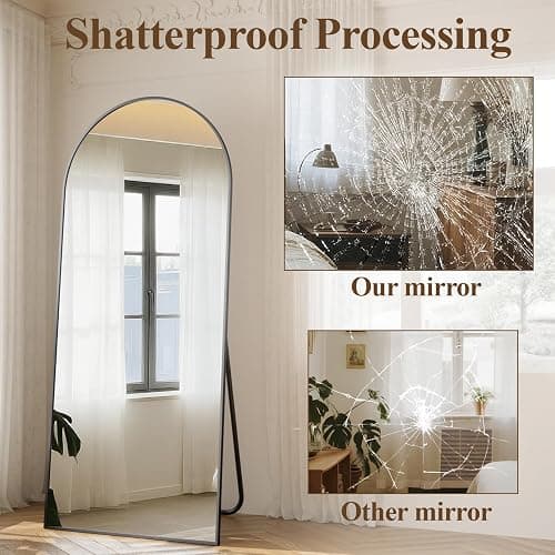 ZENOMIRRIS Arched Full Length Mirror 65"x24" - Floor Standing Body Mirror with Aluminum Frame,Leaning Hanging for Bedroom Cloakroom Living Room Black thumbnail 6