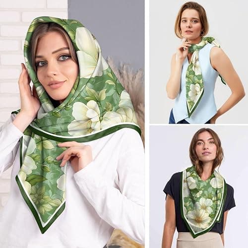 Deokke Scarf Silk Feeling Square Satin Headwear Wrap 27.5 Inches Bandana Aesthetic Trendy Cute Handbag Decoration Women Girls thumbnail 5