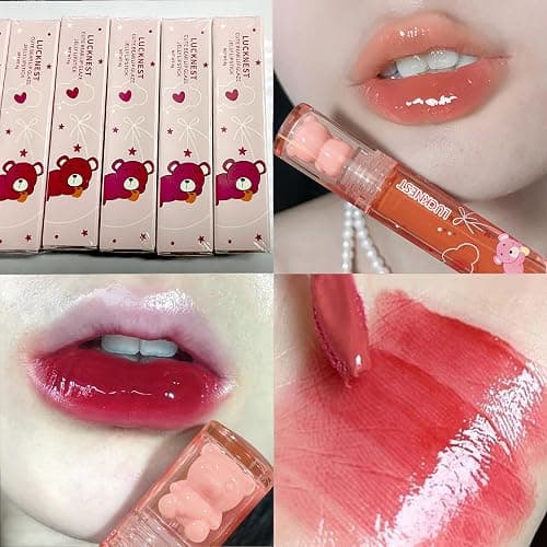 6Pcs Bear Lip Glaze Jelly Lipstick, Liquid Lipstick Cute Bear Lipgloss Moisturizing Lip Stain Plumping Water Lip Gloss Waterproof Long Lasting Cheek Rouge Tint Cosmetics Beauty Makeup thumbnail 6