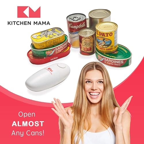 Kitchen Mama Auto Electric Can Opener: Open Your Cans with A Simple Press of Button - Automatic, Hands Free, Smooth Edge, Food-Safe, Battery Operated, YES YOU CAN (White) thumbnail 4