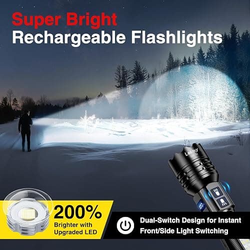 LETMY Rechargeable Flashlights 990000 High Lumens, 7Modes Dual-Switch Flashlight Rechargeable with LCD Digital Display, Super Bright Flashlight Powerful Flash Light LED Flashlights for Home Camping thumbnail 2