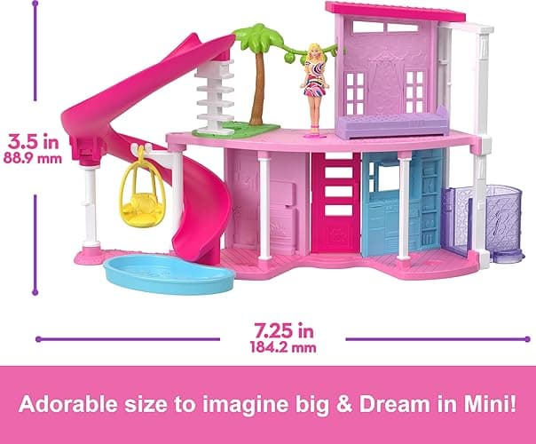 Barbie Mini BarbieLand Doll House Sets, Mini Dreamhouse with Surprise 1.5-inch Barbie Doll, Furniture & Accessories, Plus Elevator & Pool thumbnail 3