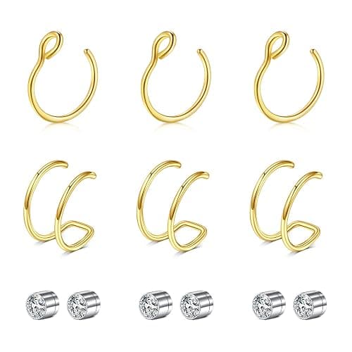 Briana Williams Fake Nose Ring Gold Fake Nose Rings for Women Clip On Fake Nose Piercing Non Piercing Faux Nose Piercing Jewelry - Image 1