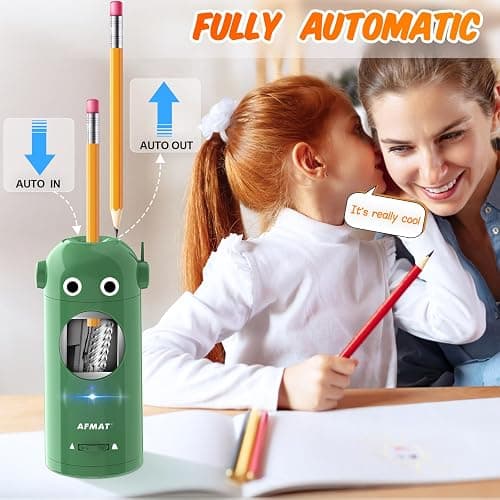 AFMAT Electric Pencil Sharpener for Colored Pencils 7-11.5mm, Fully Automatic Robot Pencil Sharpener, Auto in & Out, Rechargeable Hands-Free for Classroom/Home/Office, Battery Operated, PSX5RB, Green thumbnail 3