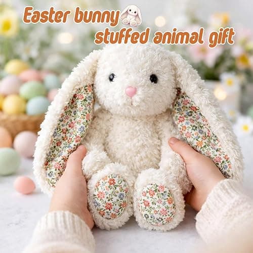 okegztoa Floral Bunny Stuffed Animal Cream French Style Blossom Romantic Rabbit Plush Toy Easter Stuffers Birthday Gifts Girlfriend Kids Party Favors Home Aesthetic Bedroom Decoration 8.7 Inch 9.5 oz thumbnail 6